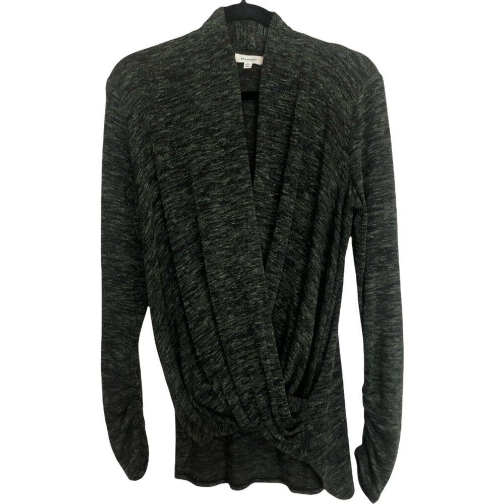 Max studio Green Black Drape Long Sleeve Surplice Top Size Small